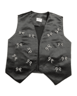 Midnight Bows: Satin Vest With Crystal Grace