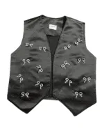 Midnight Bows: Satin Vest With Crystal Grace