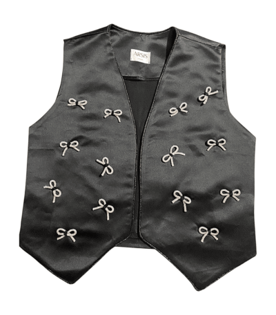 Midnight Bows: Satin Vest With Crystal Grace