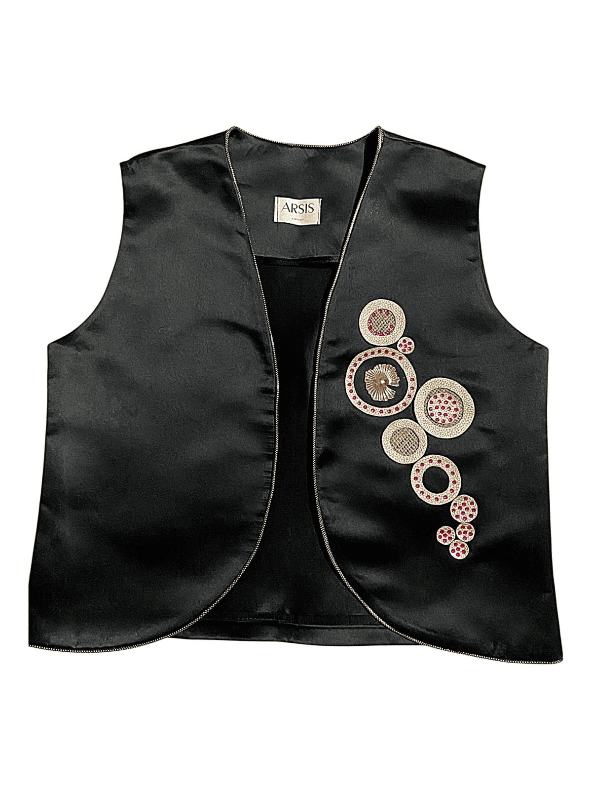 Rose Gold Halo Vest In Black Satin Elegance