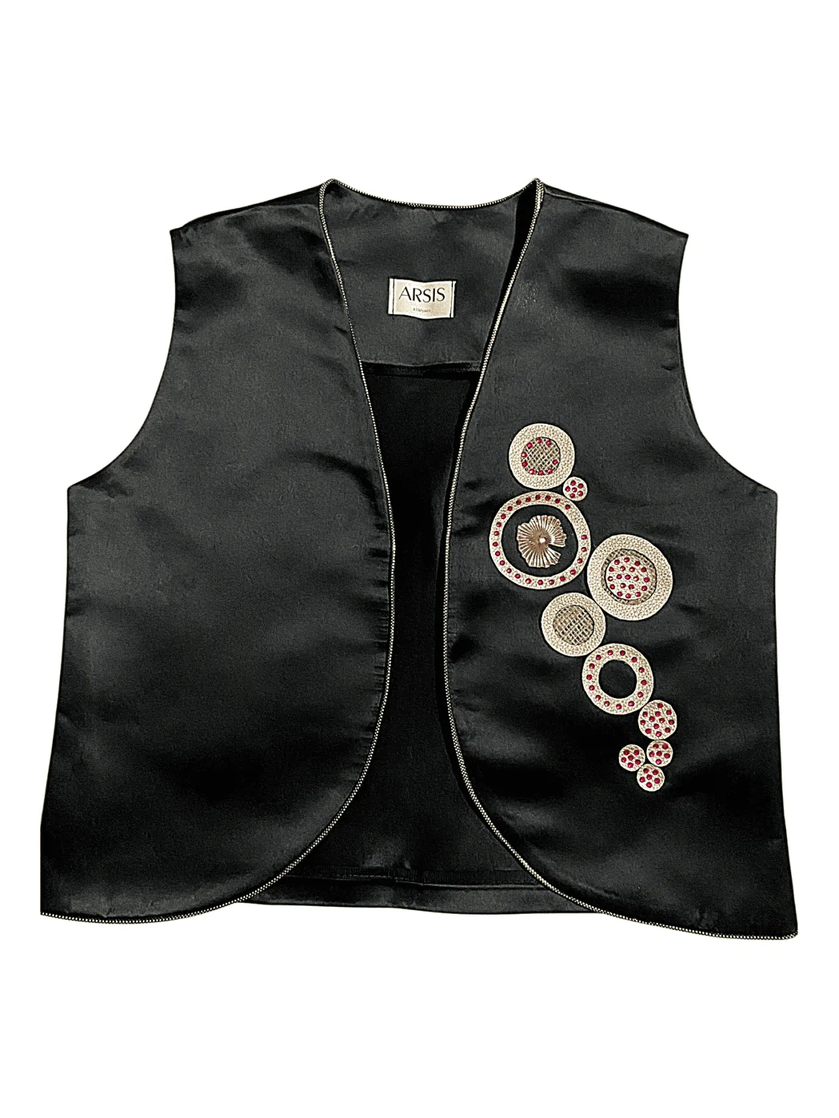 Rose Gold Halo Vest In Black Satin Elegance