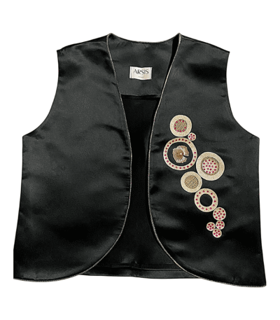 Rose Gold Halo Vest In Black Satin Elegance
