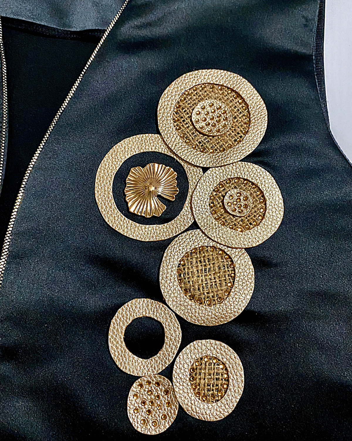 Golden Orbit Vest In Black Satin Elegance - Image 2