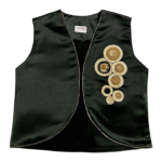 Golden Orbit Vest In Black Satin Elegance