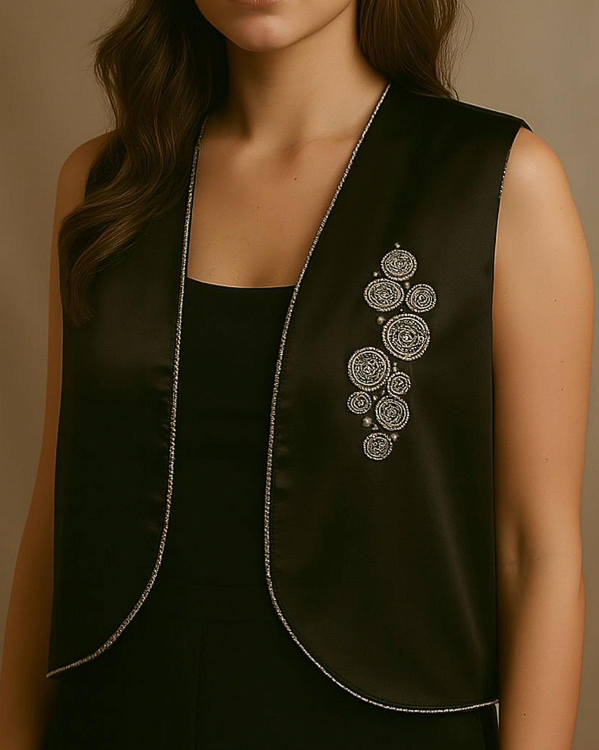 Midnight Spiral: Embellished Black Luxury Vest - Image 3