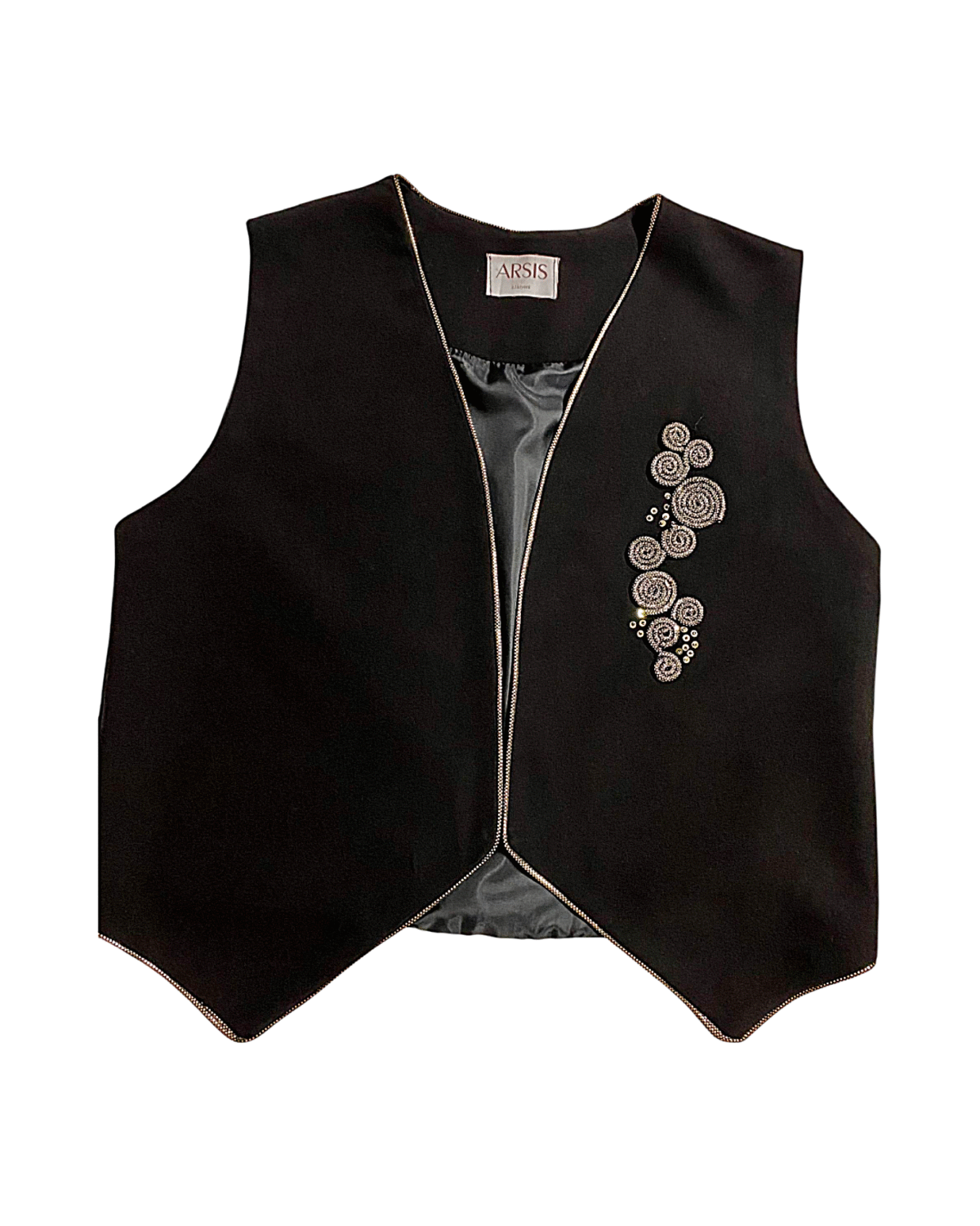 Midnight Spiral: Embellished Black Luxury Vest