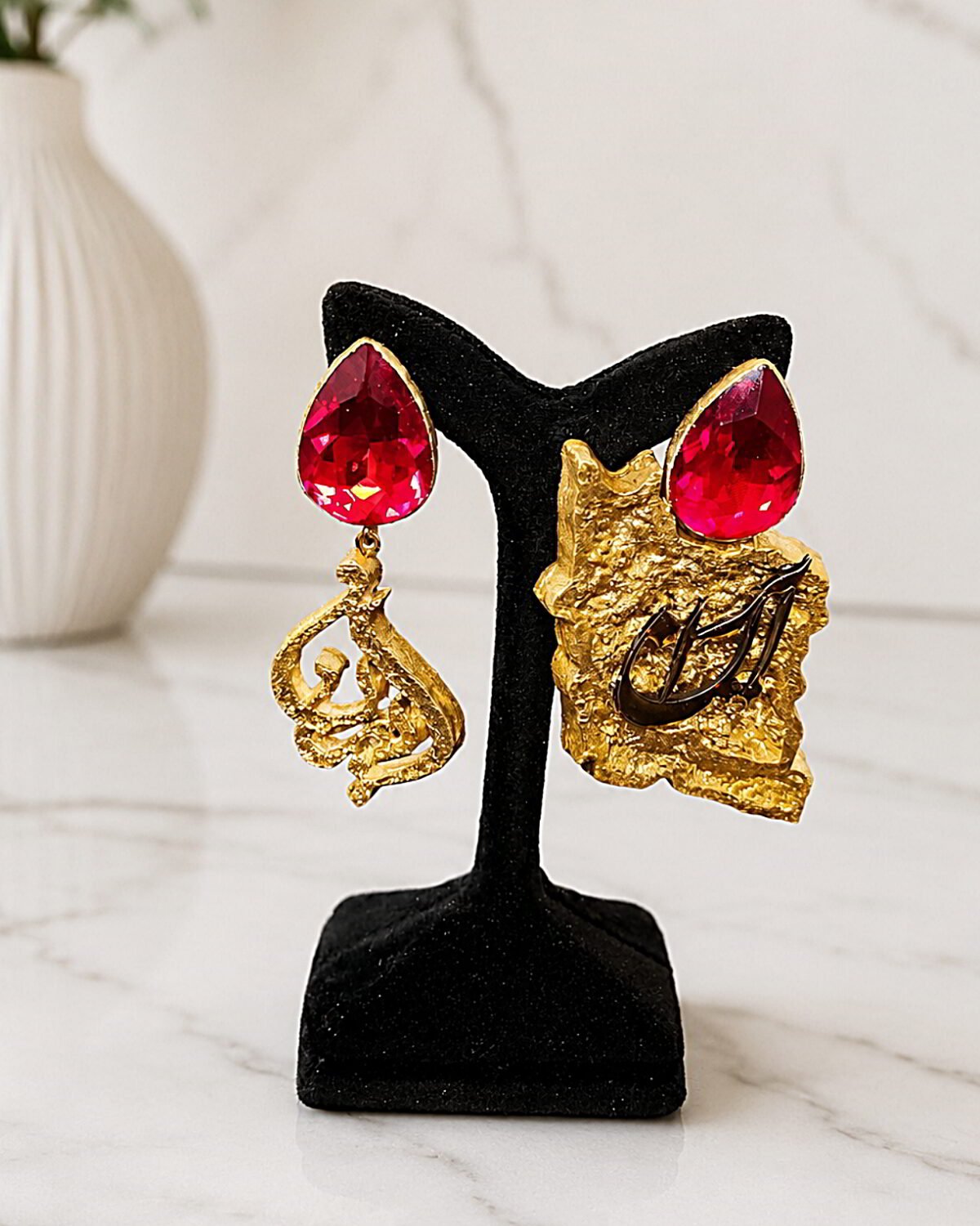 Vatan – Handmade Paper Mache Earrings With Blue,Red Stone - Image 7