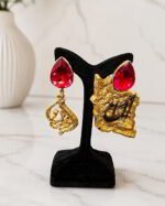 Vatan – Handmade Paper Mache Earrings With Blue,Red Stone - Image 7