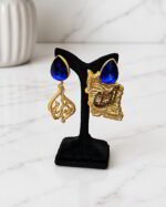 Vatan – Handmade Paper Mache Earrings With Blue,Red Stone - Image 9