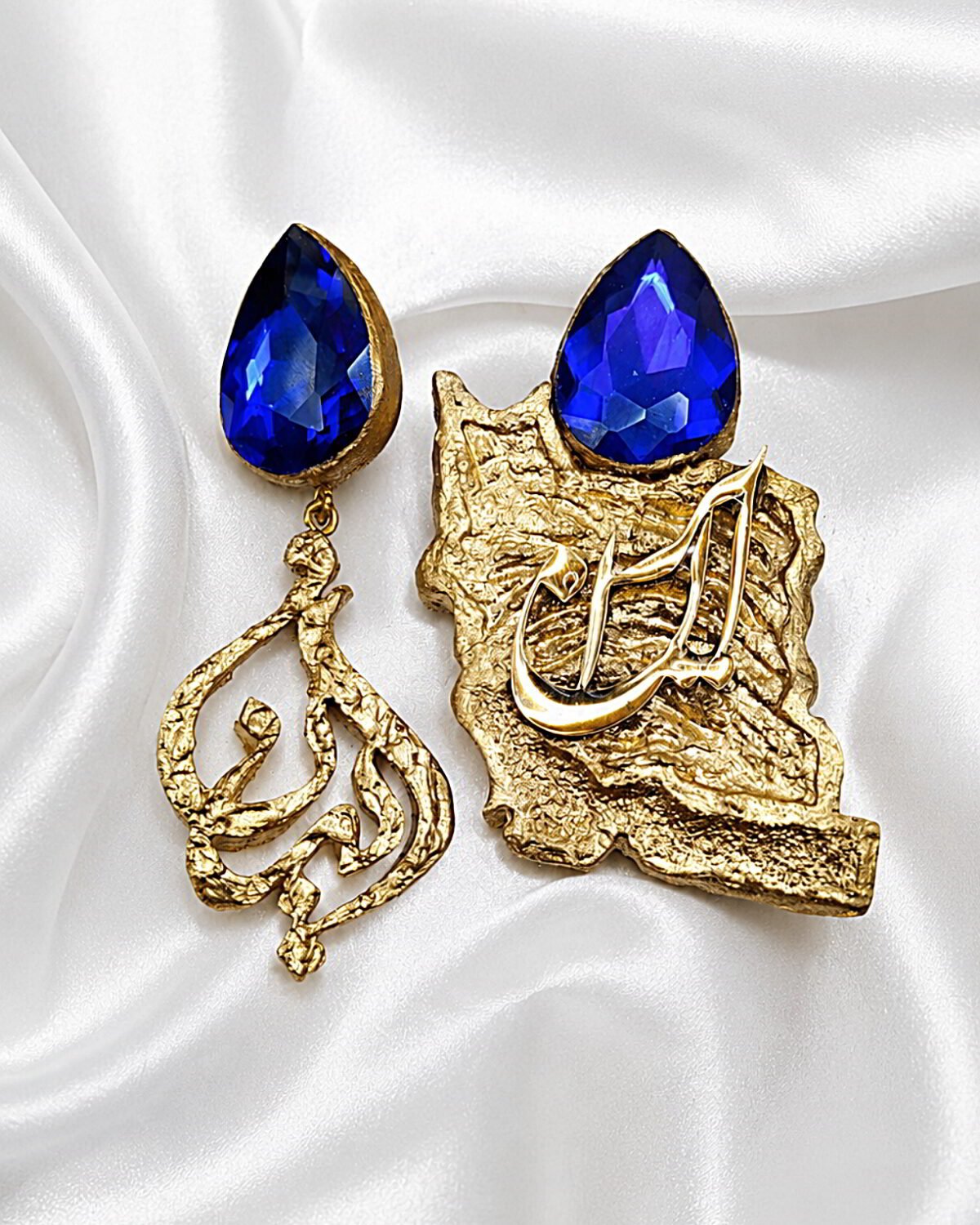 Vatan – Handmade Paper Mache Earrings With Blue,Red Stone - Image 8
