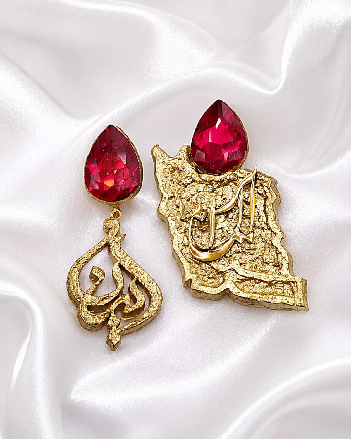Vatan – Handmade Paper Mache Earrings With Blue,Red Stone - Image 6