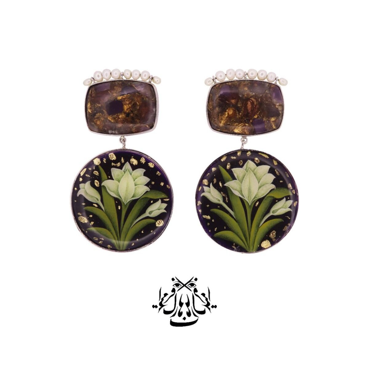 Bone Painting earrings, Handmade, Mohave-Charoite