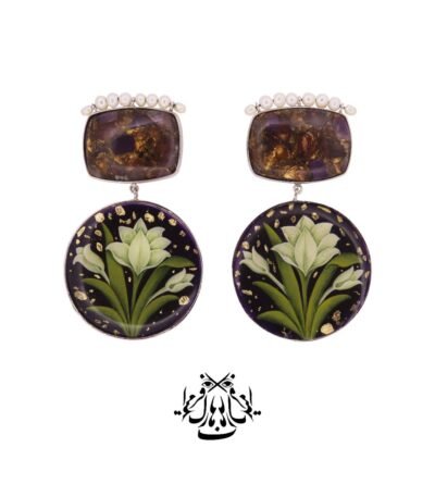 Bone Painting earrings, Handmade, Mohave-Charoite