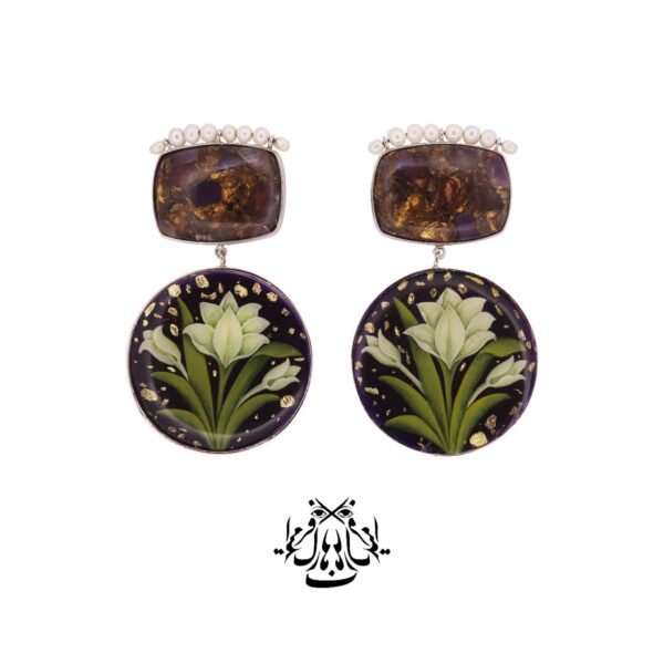 Bone Painting earrings, Handmade, Mohave-Charoite