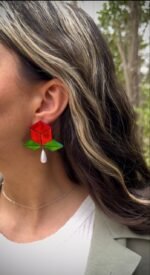 Rose – An earring inspired by the rose flower, crafted from colored mirror and pearl - Image 2