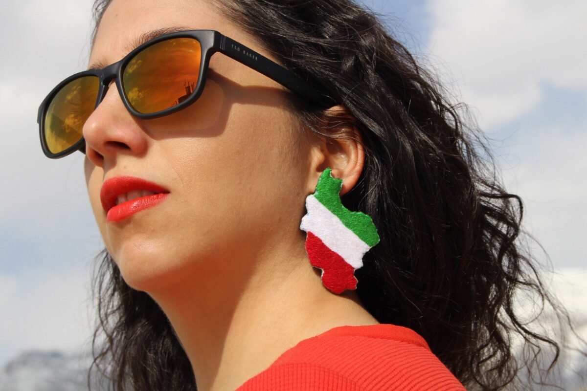 Single Iran Map Stud Earring (Not a Pair) – Handmade Sistan & Baluchestan Embroidery, Lightweight Unique Jewelry - Image 10