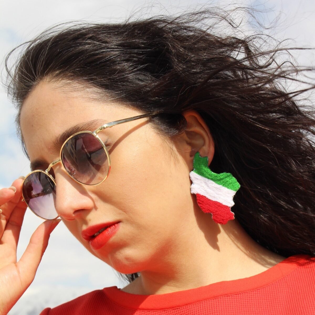 Single Iran Map Stud Earring (Not a Pair) – Handmade Sistan & Baluchestan Embroidery, Lightweight Unique Jewelry - Image 2
