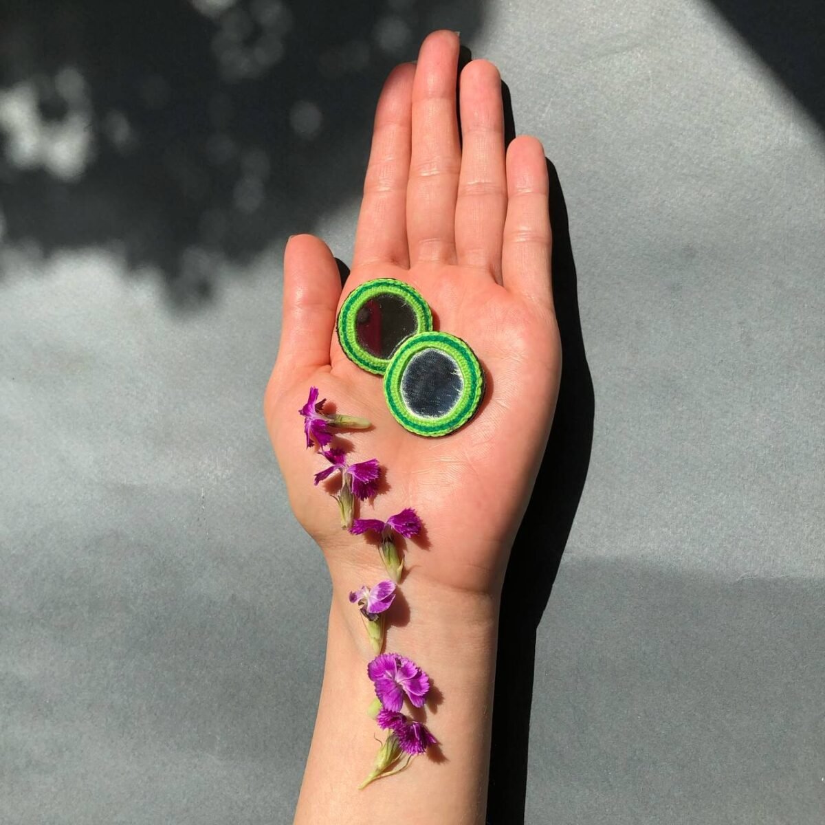 Handmade Mirror Embroidery Earrings | Eco-Friendly Lightweight Studs - Image 4