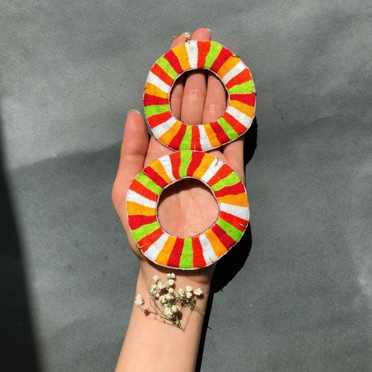 Handmade Lollipop Earrings – Colorful Embroidery Hoop Boho Statement Jewelry - Image 4