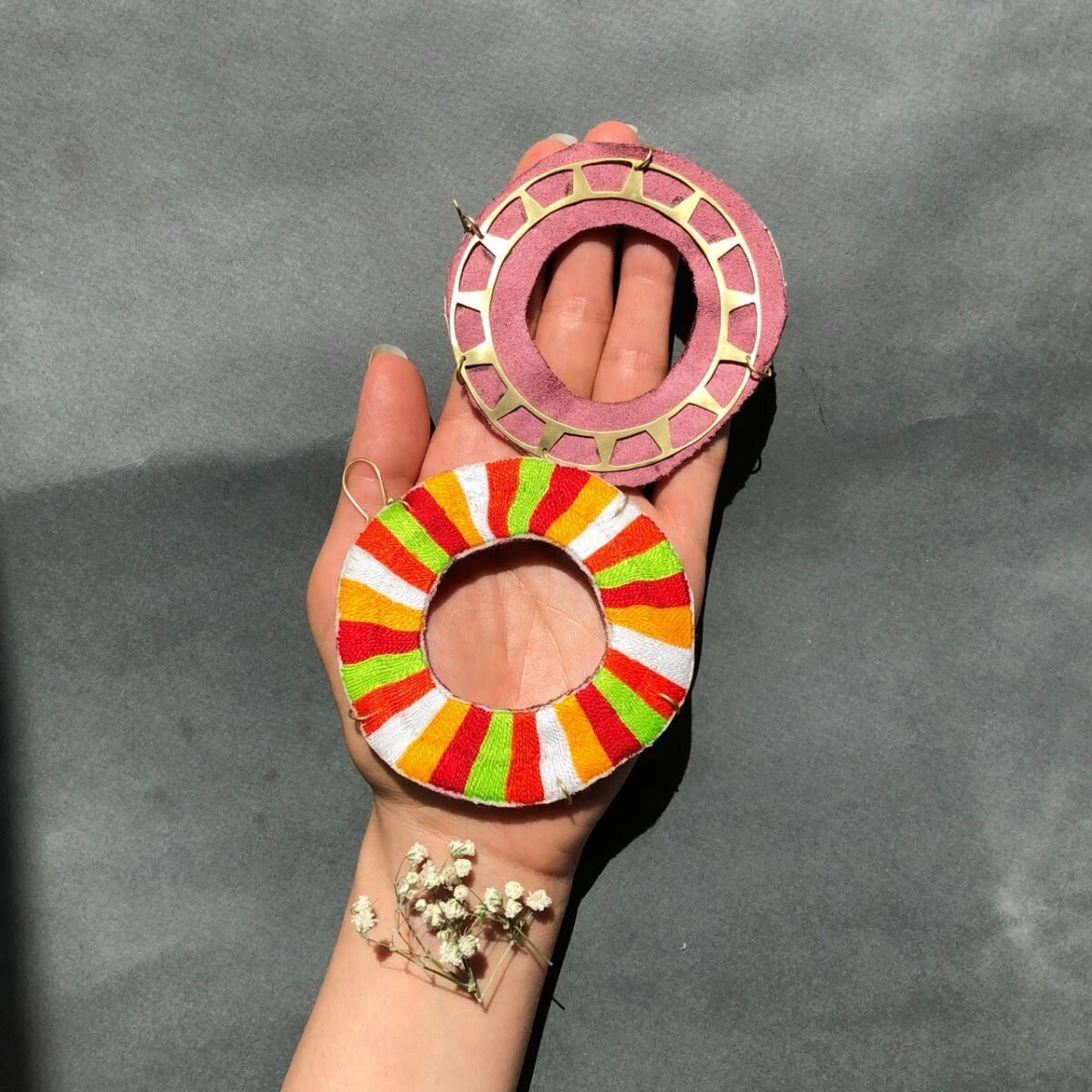 Handmade Lollipop Earrings – Colorful Embroidery Hoop Boho Statement Jewelry - Image 7