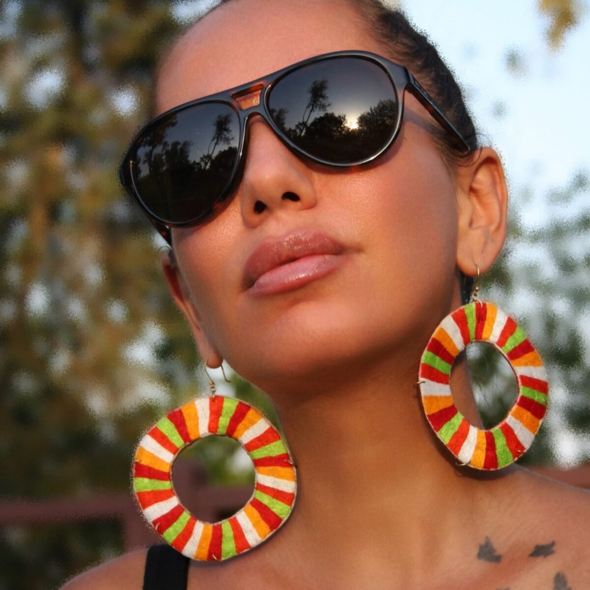 Handmade Lollipop Earrings – Colorful Embroidery Hoop Boho Statement Jewelry - Image 2