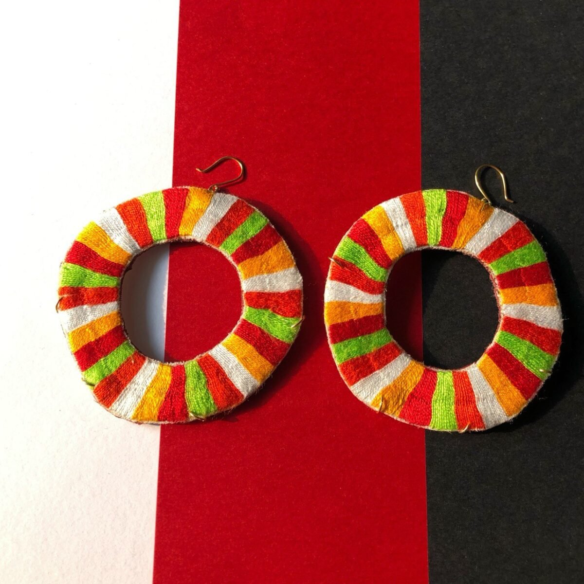 Handmade Lollipop Earrings – Colorful Embroidery Hoop Boho Statement Jewelry - Image 3