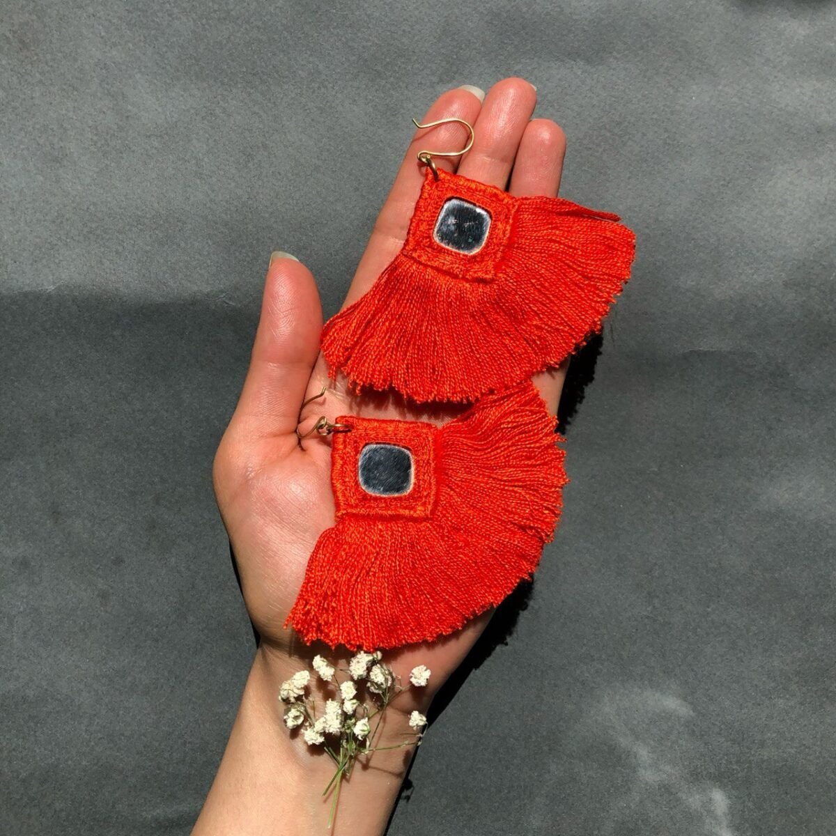 Handmade Mirror Embroidery Earrings – Lightweight Brass Hook, Eco-Friendly Jewelry by Iranian Artisans - Image 6