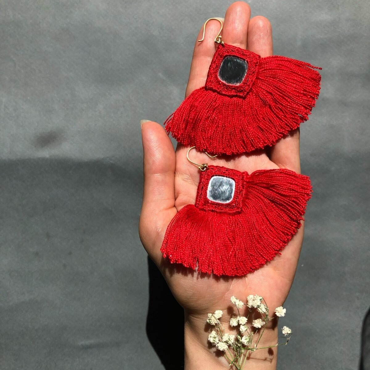 Handmade Mirror Embroidery Earrings – Lightweight Brass Hook, Eco-Friendly Jewelry by Iranian Artisans - Image 7