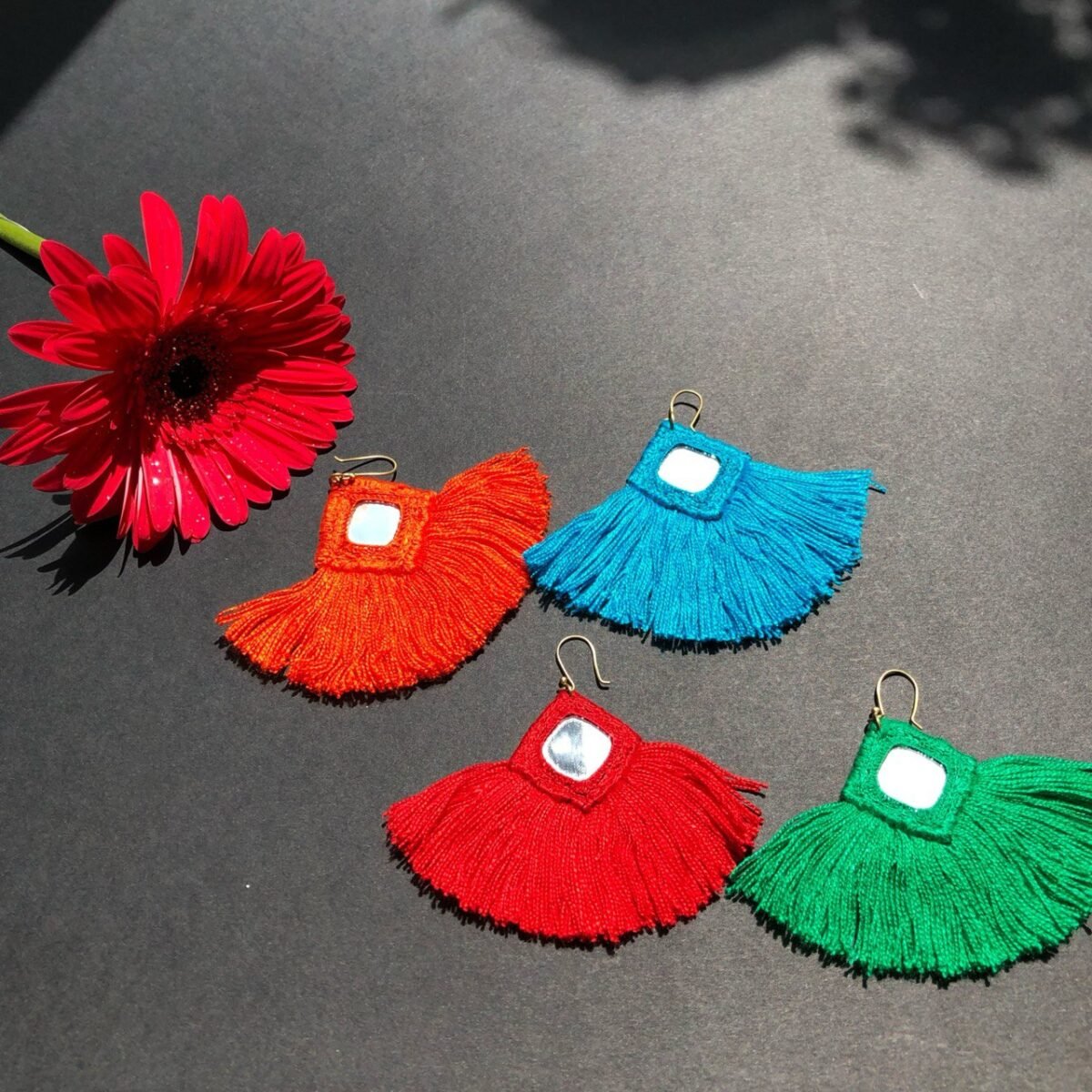 Handmade Mirror Embroidery Earrings – Lightweight Brass Hook, Eco-Friendly Jewelry by Iranian Artisans - Image 8