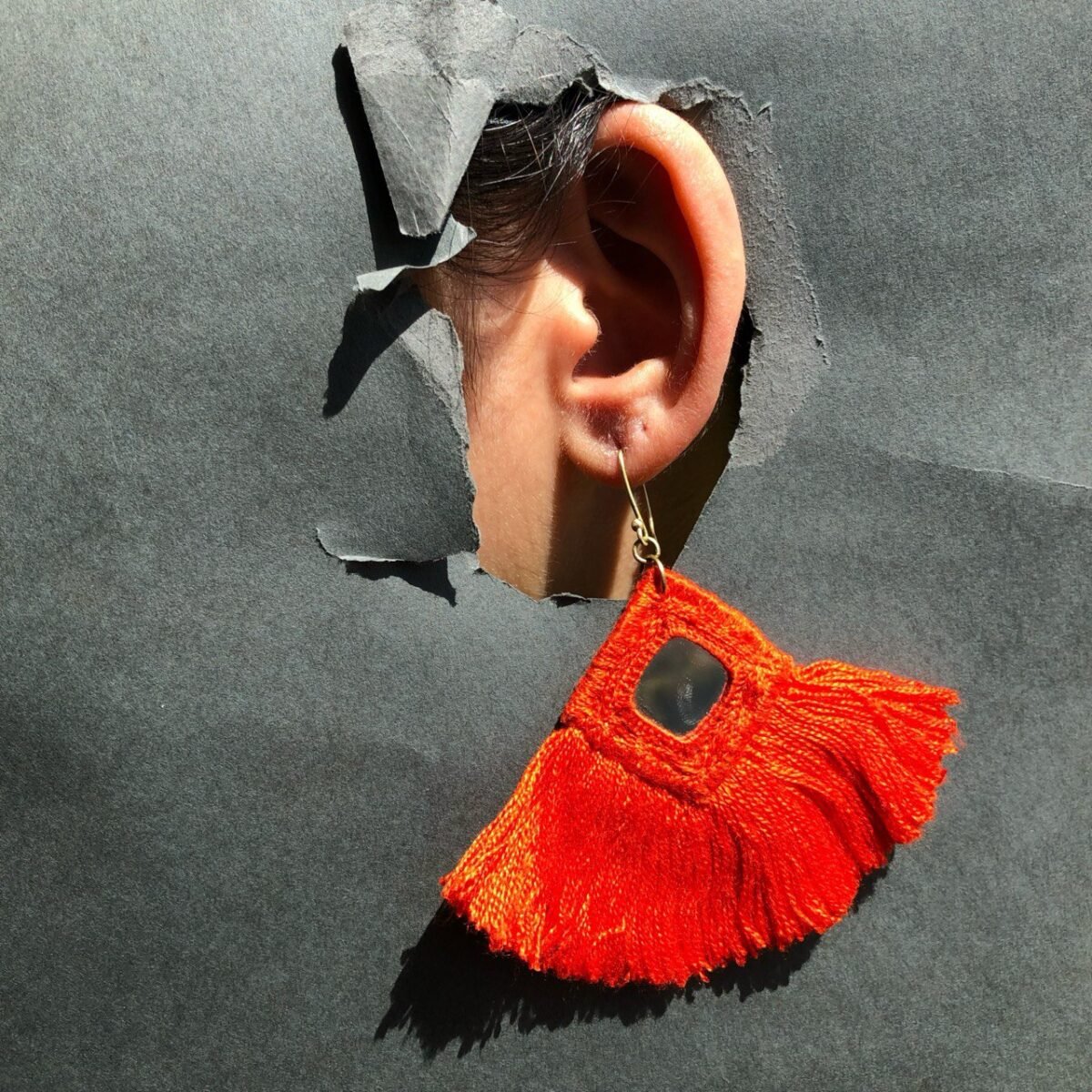 Handmade Mirror Embroidery Earrings – Lightweight Brass Hook, Eco-Friendly Jewelry by Iranian Artisans - Image 3