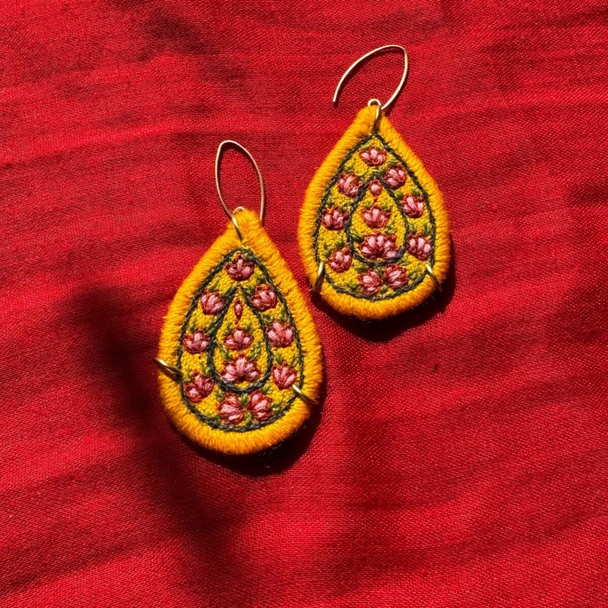 Handmade Pateh Embroidery Earrings | Persian Boho Brass Jewelry | Eco-Friendly Artisan Gift - Image 4