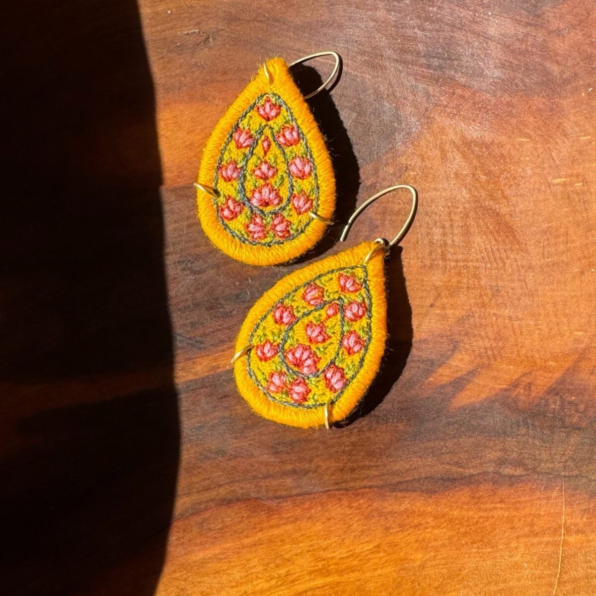 Handmade Pateh Embroidery Earrings | Persian Boho Brass Jewelry | Eco-Friendly Artisan Gift - Image 2