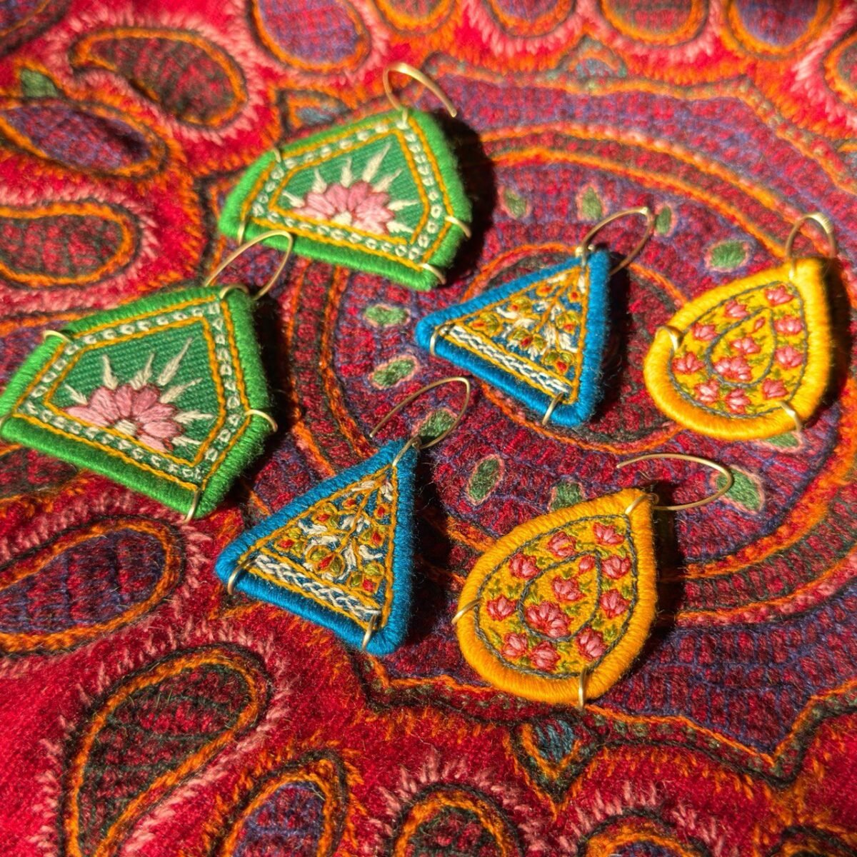Handmade Pateh Embroidery Earrings | Persian Boho Brass Jewelry | Eco-Friendly Artisan Gift - Image 6