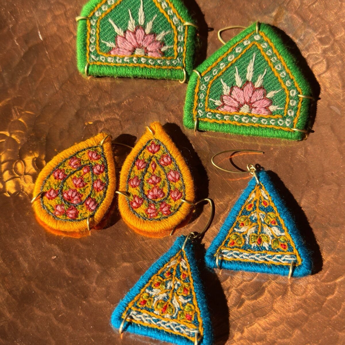 Handmade Pateh Embroidery Earrings | Persian Boho Brass Jewelry | Eco-Friendly Artisan Gift - Image 5