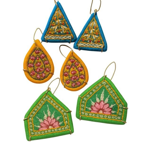Handmade Pateh Embroidery Earrings | Persian Boho Brass Jewelry | Eco-Friendly Artisan Gift