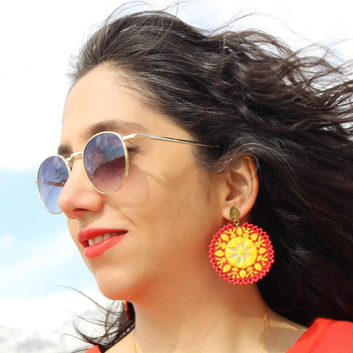Handmade Polivar Embroidery Jewelry Set – Mirror Pendant Necklace & Earrings | Balochi Needlework - Image 7