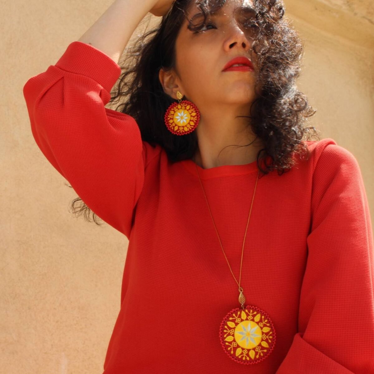 Handmade Polivar Embroidery Jewelry Set – Mirror Pendant Necklace & Earrings | Balochi Needlework - Image 8
