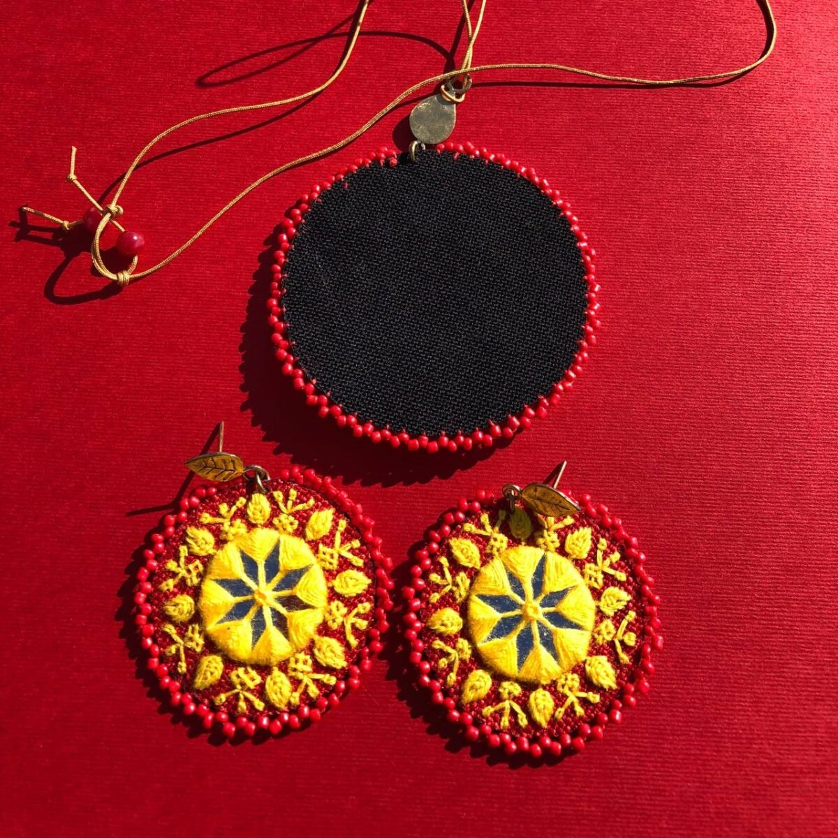 Handmade Polivar Embroidery Jewelry Set – Mirror Pendant Necklace & Earrings | Balochi Needlework - Image 13