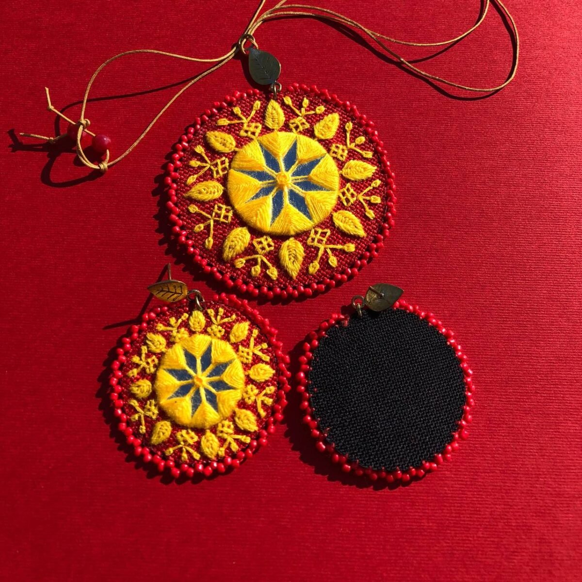Handmade Polivar Embroidery Jewelry Set – Mirror Pendant Necklace & Earrings | Balochi Needlework - Image 14