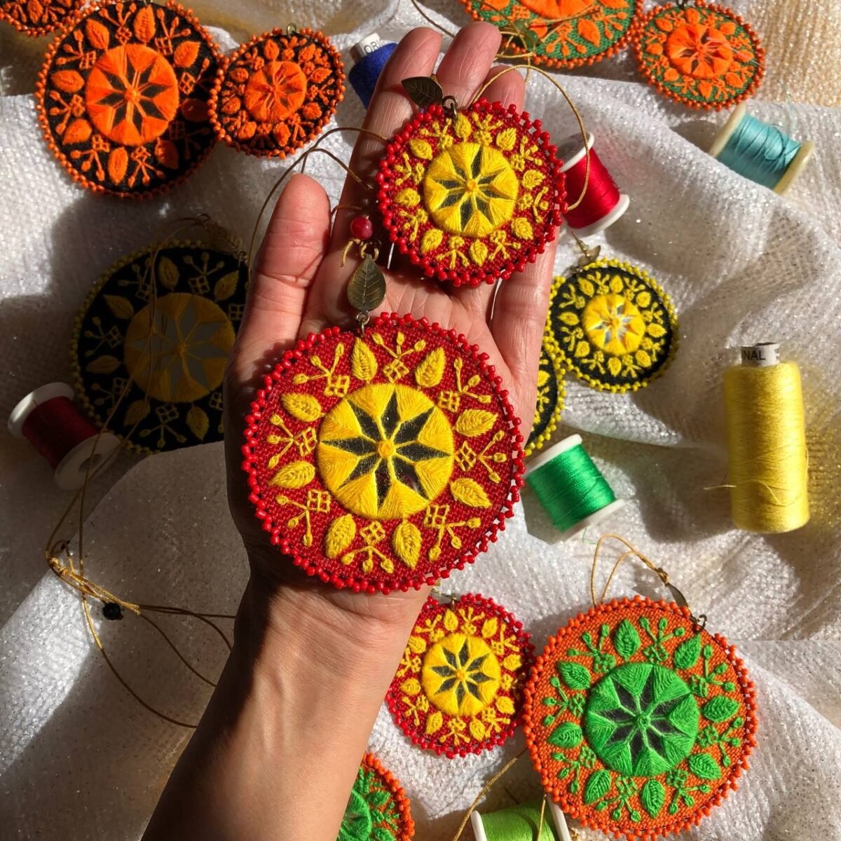Handmade Polivar Embroidery Jewelry Set – Mirror Pendant Necklace & Earrings | Balochi Needlework - Image 1