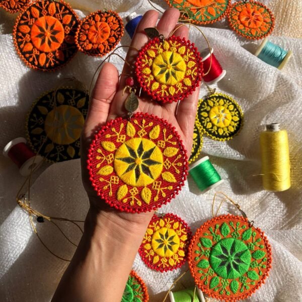 Handmade Polivar Embroidery Jewelry Set – Mirror Pendant Necklace & Earrings | Balochi Needlework