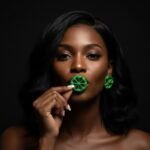 Handmade Persian Mirror Embroidery Stud Earrings – Green Circular Design