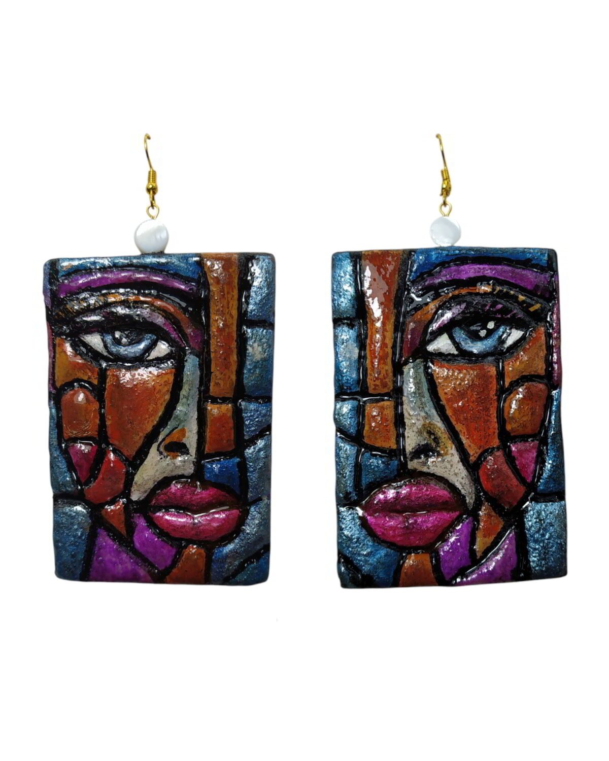 Dual-Face –. Handmade Paper Mache Earrings - Image 1