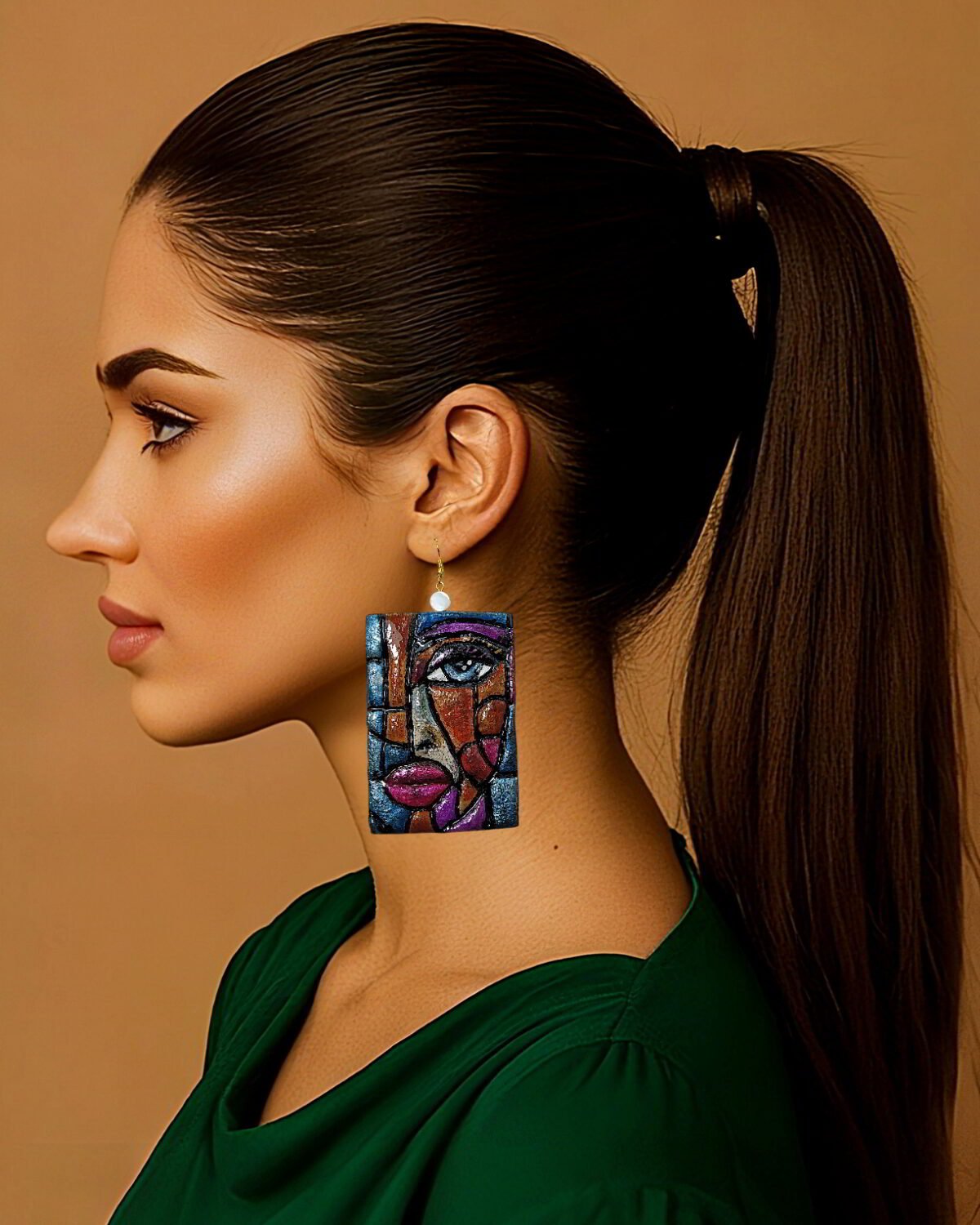 Dual-Face –. Handmade Paper Mache Earrings - Image 2