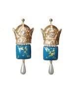 Pahlavi Crown – Handmade Paper Mache Earrings With Square Stone