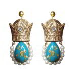 Pahlavi Crown – Handmade Paper Mache Earrings With Teardrop Stones