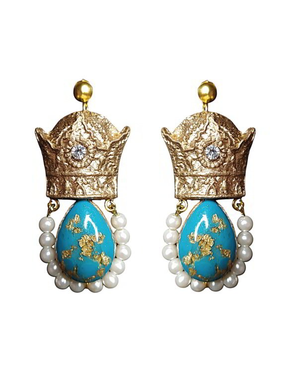 Pahlavi Crown – Handmade Paper Mache Earrings With Teardrop Stones