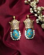 Pahlavi Crown – Handmade Paper Mache Earrings With Teardrop Stones - Image 4