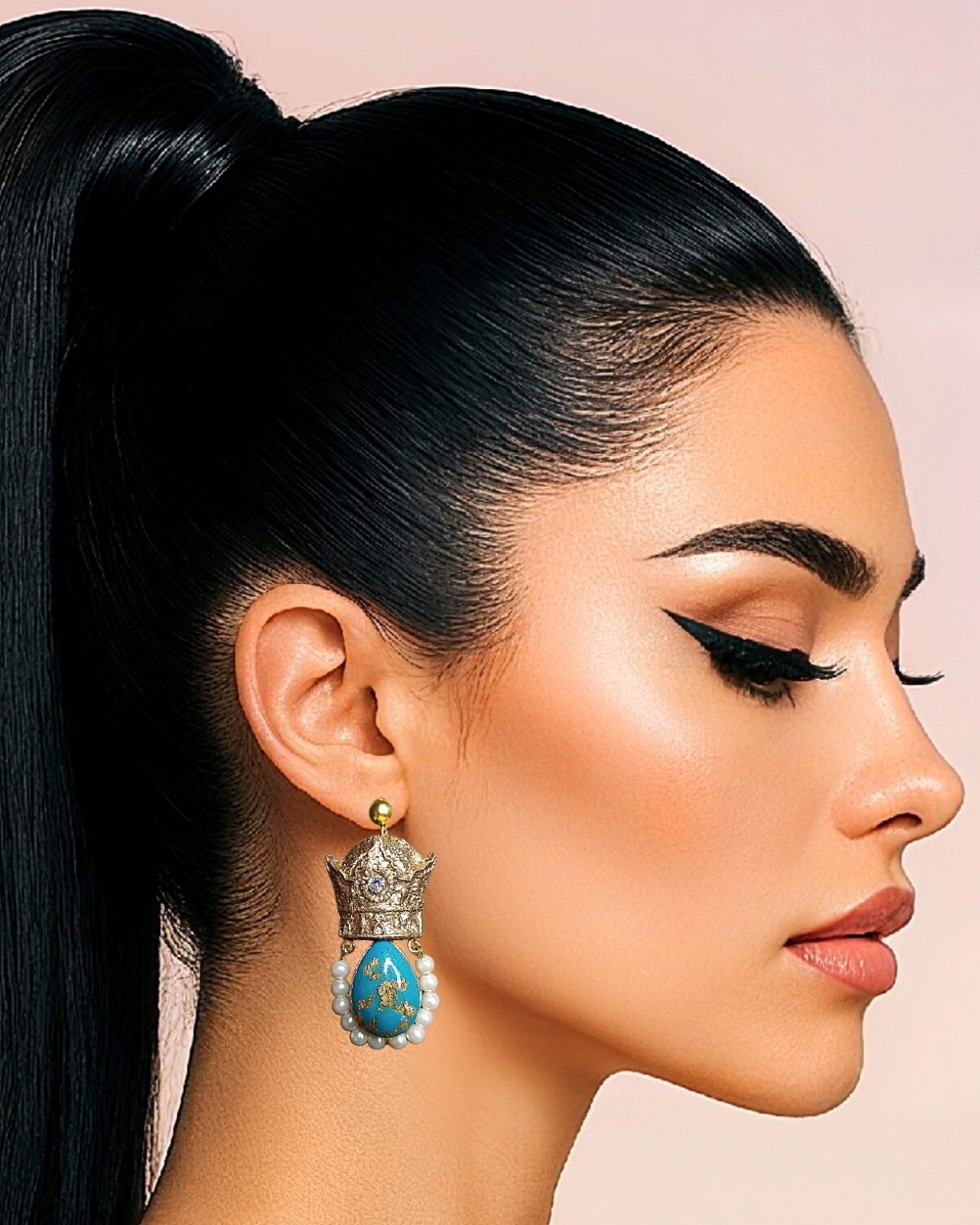 Pahlavi Crown – Handmade Paper Mache Earrings With Teardrop Stones - Image 2