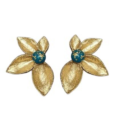 Lotus Bloom Earrings– Handmade Paper Mache With Resin Or Crystal Center